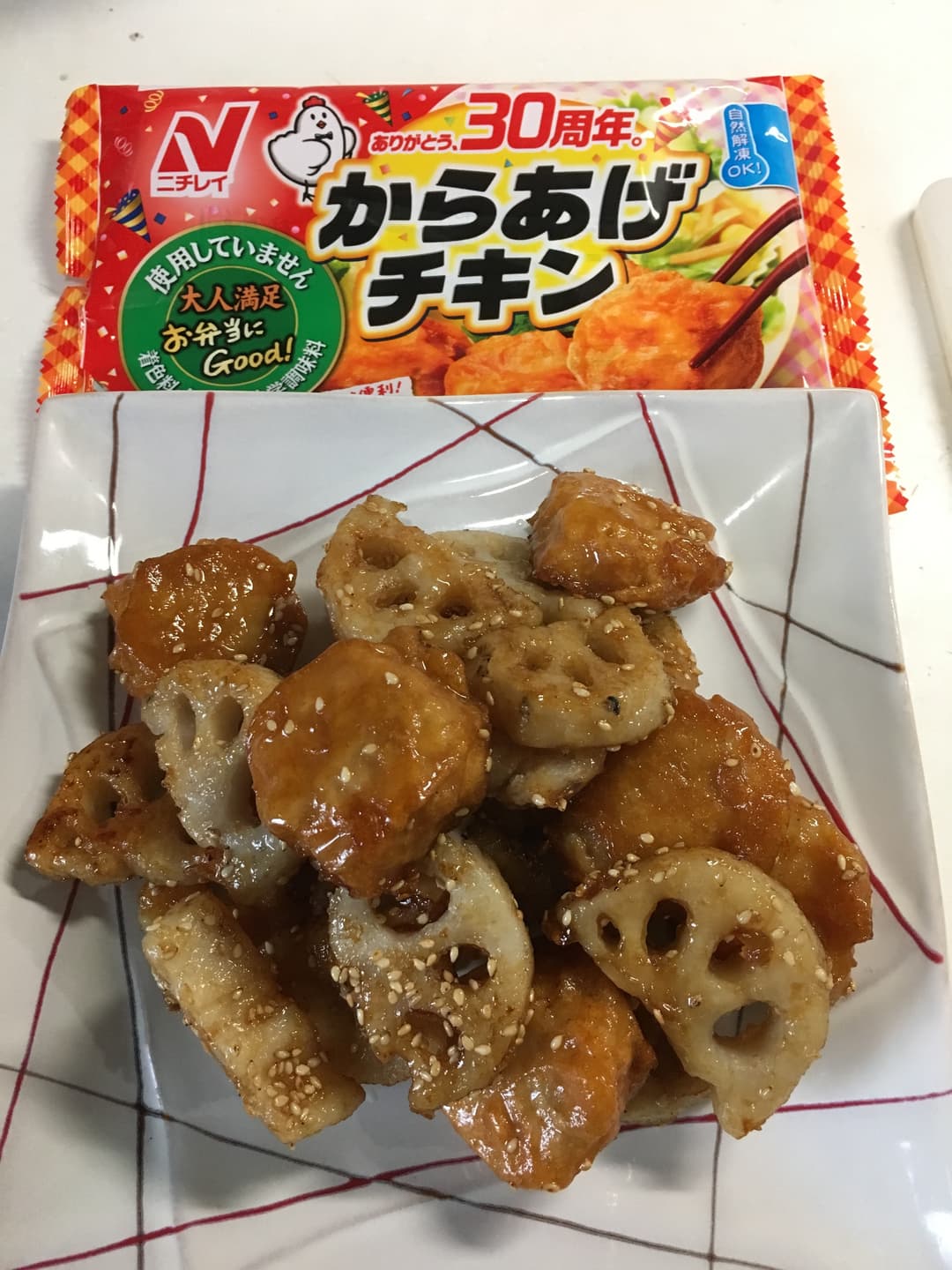 れんこんとからあげの甘酢絡めの完成写真