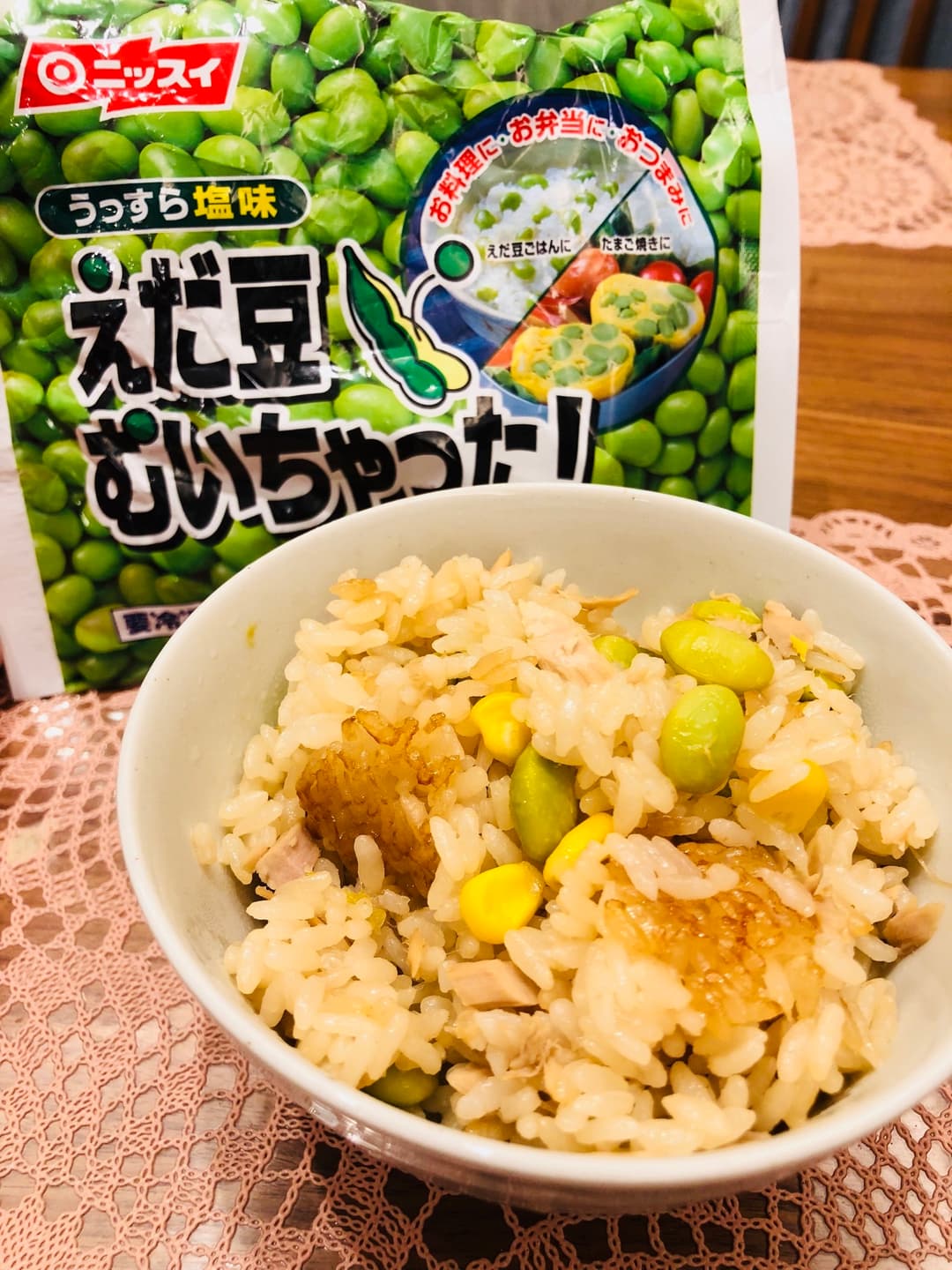 枝豆コーンツナの炊き込みご飯の完成写真