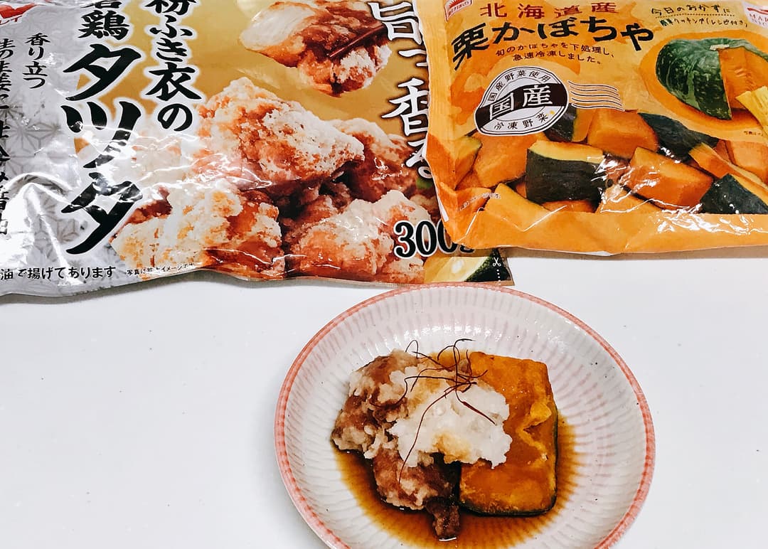 若鶏タツタと栗かぼちゃのおろし和えの完成写真