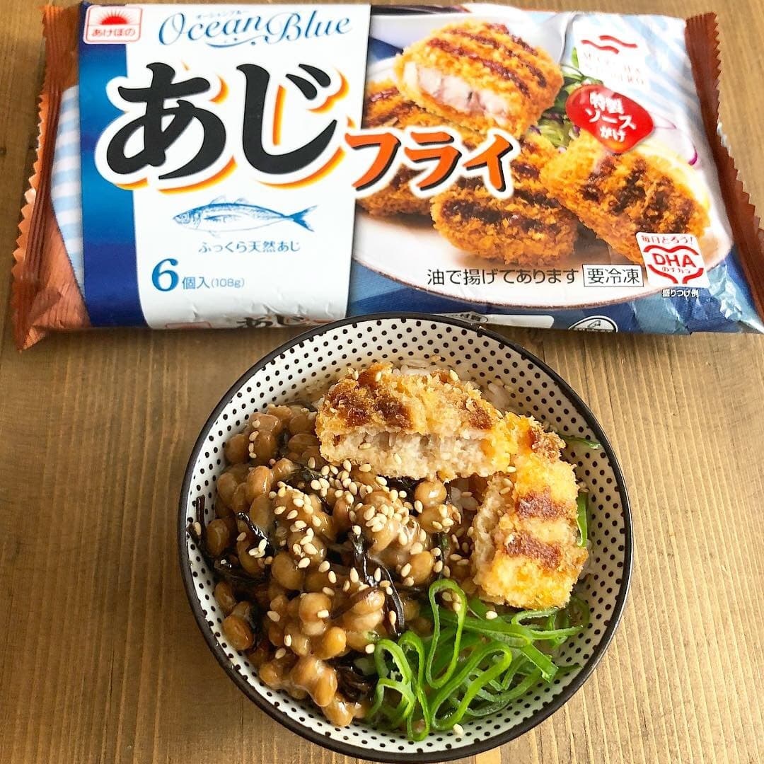 あじフライ納豆丼の完成写真