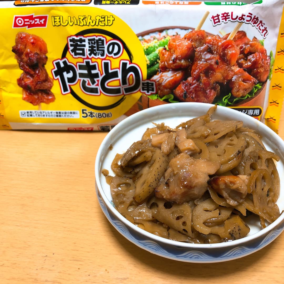 やきとり串でレンコンのきんぴらの完成写真