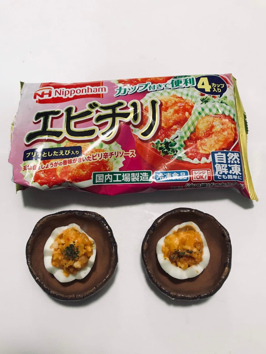スイートエビチリの卵カップの完成写真