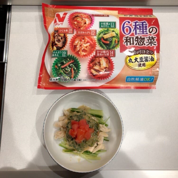 6種の和惣菜 ほうれん草の胡麻あえソースで棒棒鶏☆の完成写真