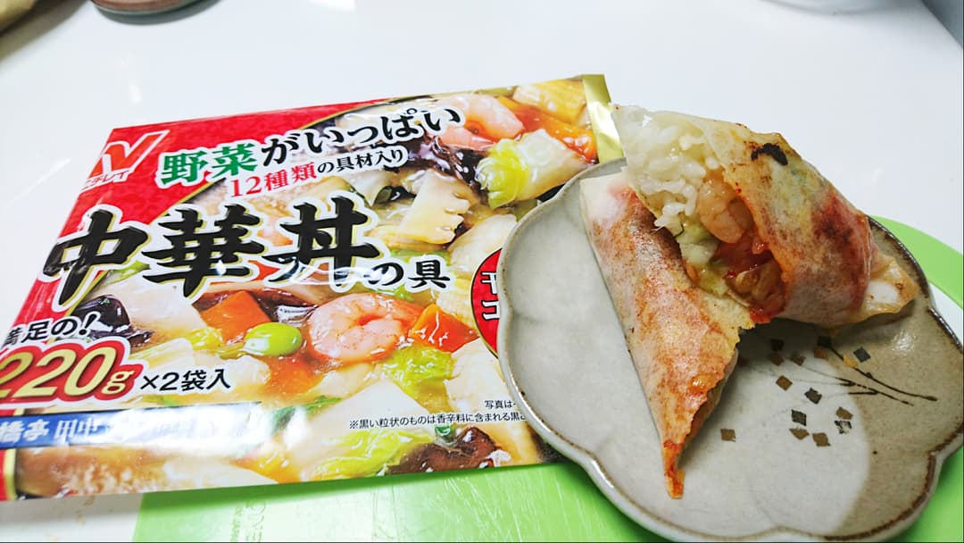 キムチあんかけお焦げの春巻きの完成写真