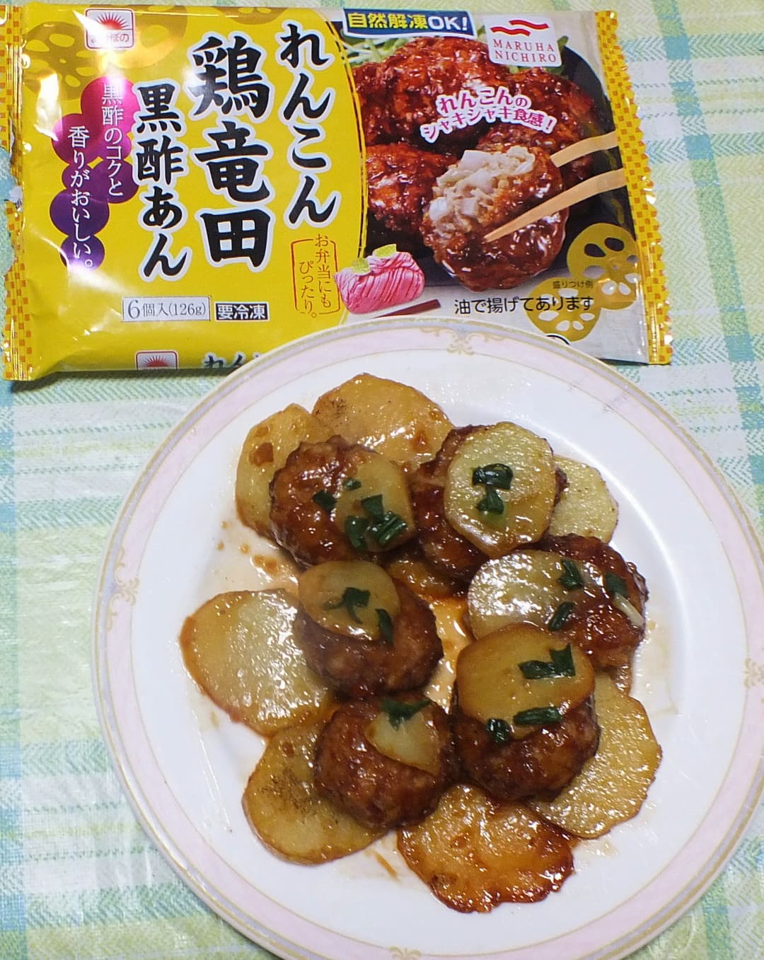 れんこん鶏竜田とジャガイモのタレ焼きの完成写真