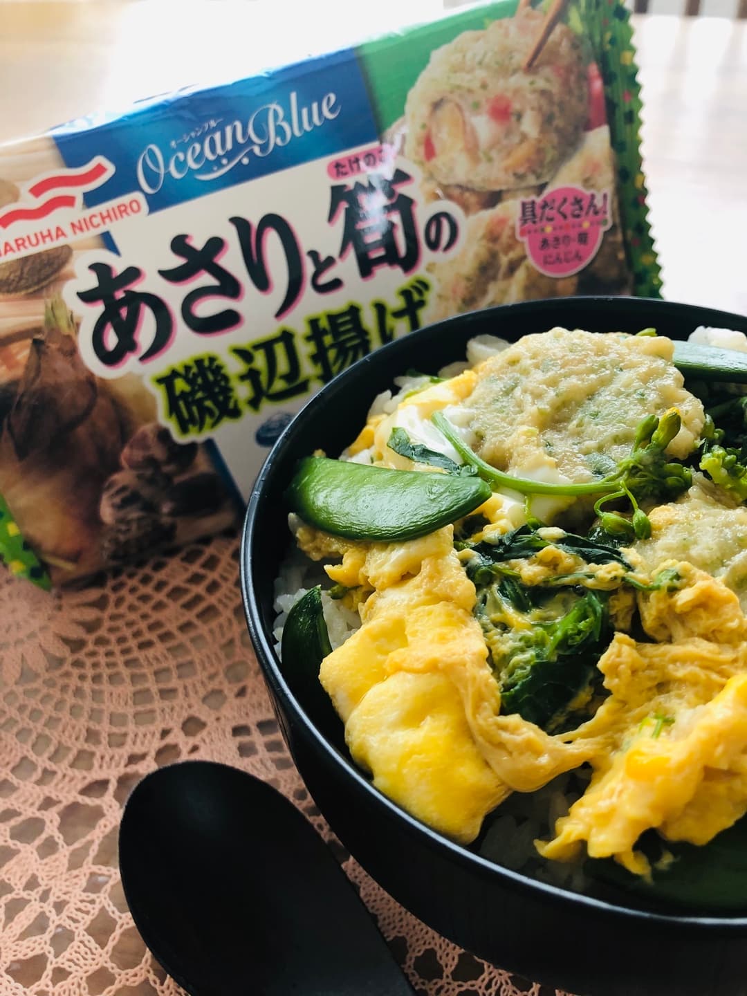 あさりと筍の磯辺揚げと菜の花で春どんぶりの完成写真
