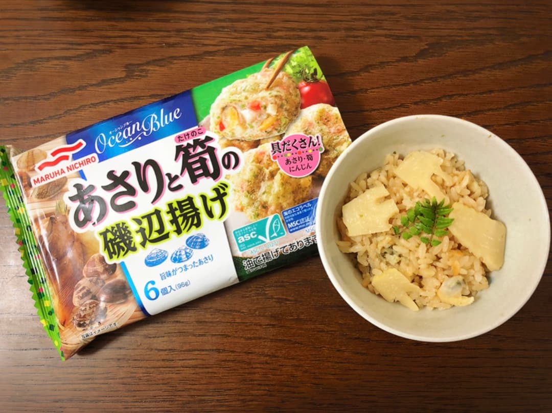 旨味たっぷり！あさりと筍の磯辺揚げ炊き込みご飯の完成写真