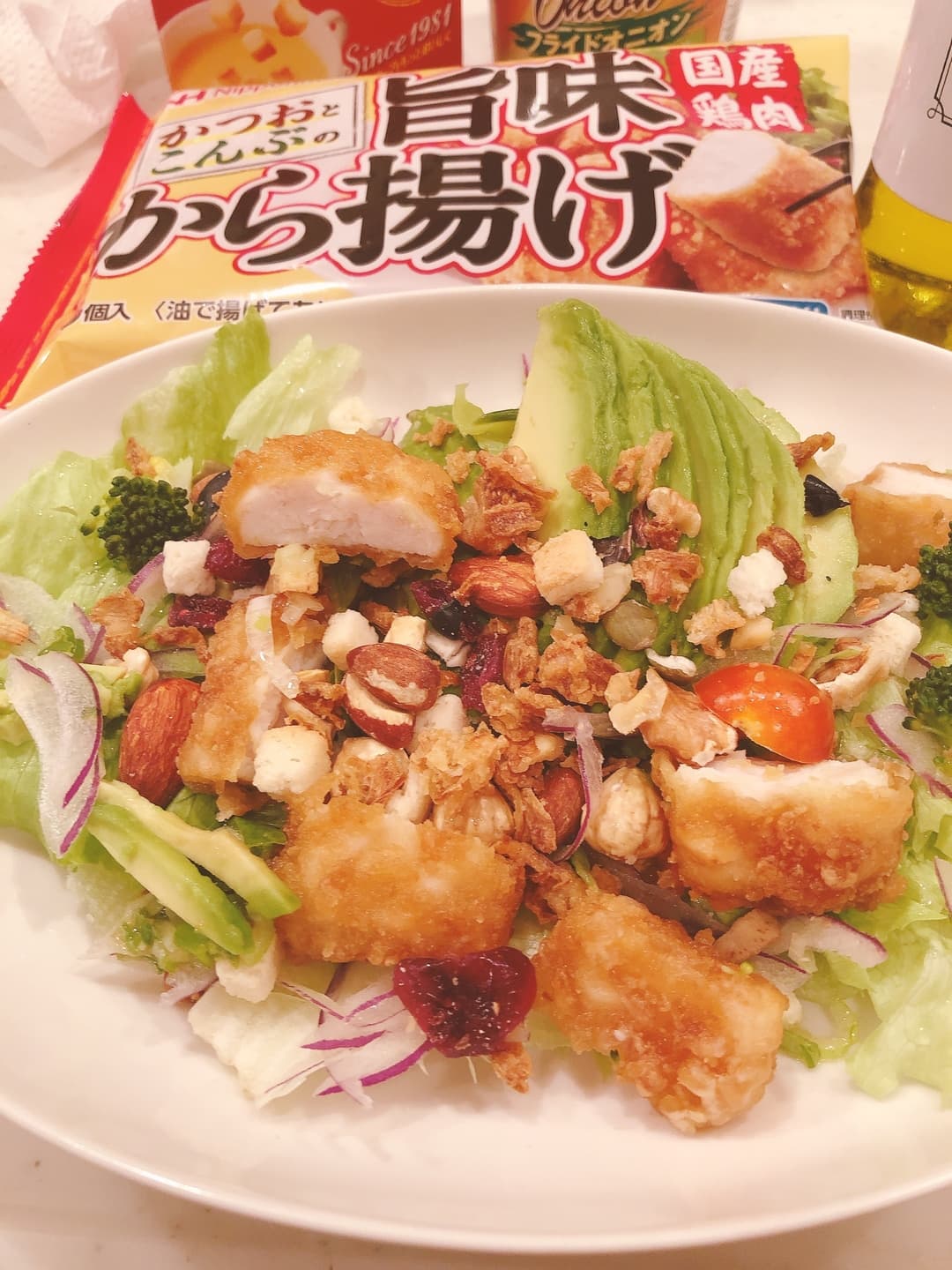 からあげチキンで糖質オフサラダの完成写真