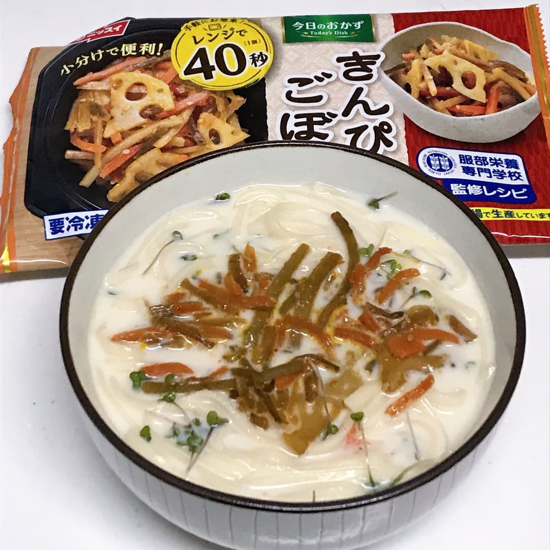 きんぴらの明太豆乳うどんの完成写真