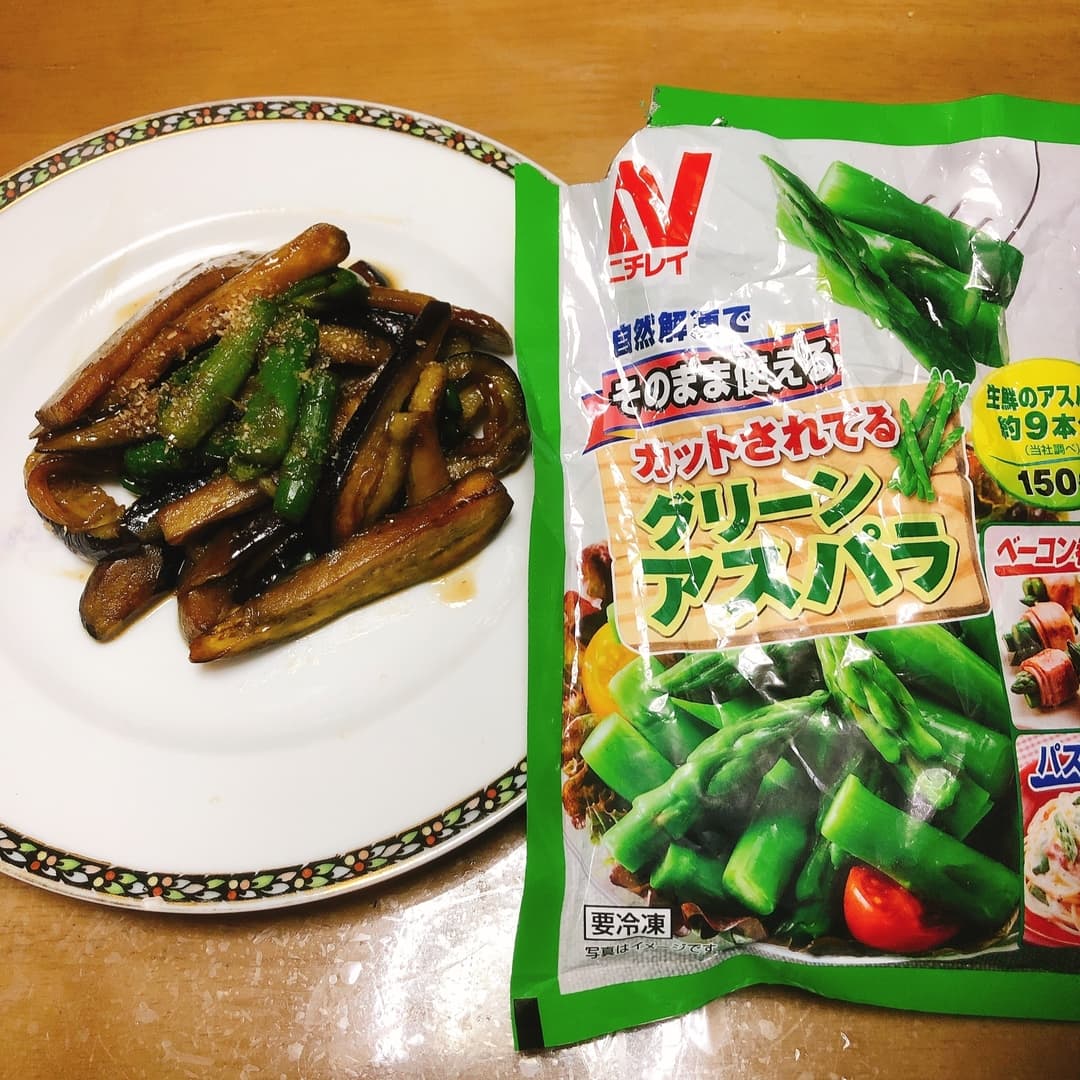 なすとアスパラのオイスターソース炒めの完成写真