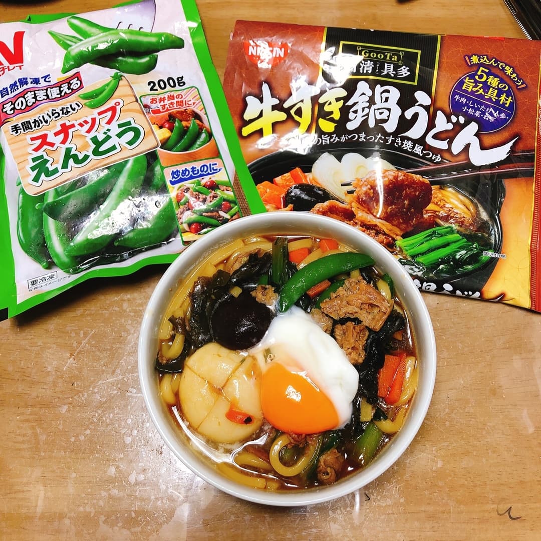 もち入り牛すき鍋うどんの完成写真