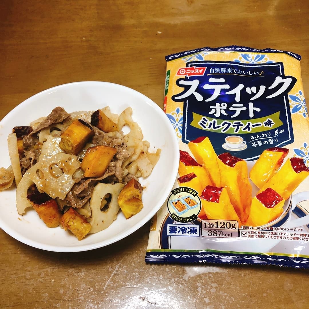 スティックポテトと豚肉炒めの完成写真