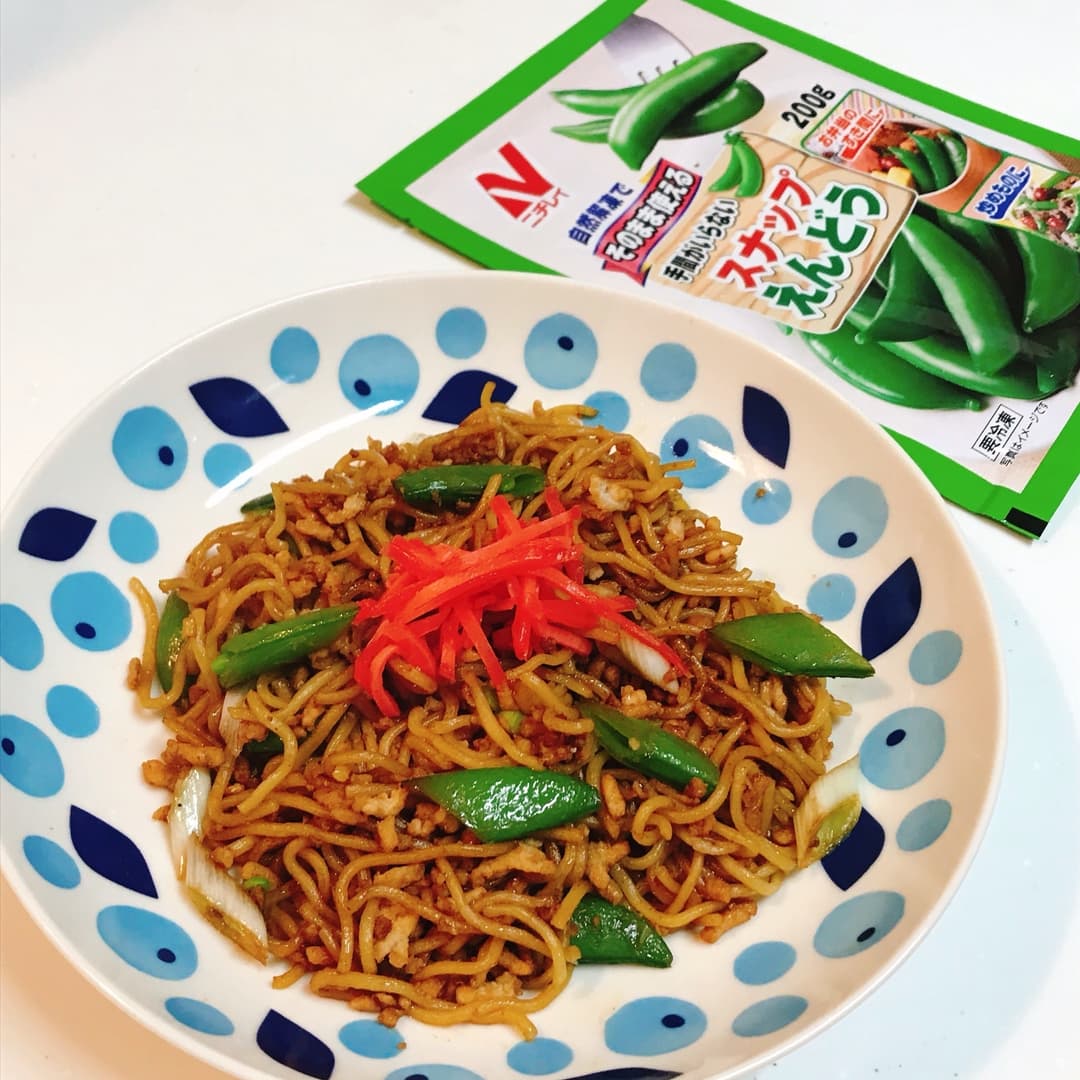 スナップえんどうの焼きそばの完成写真