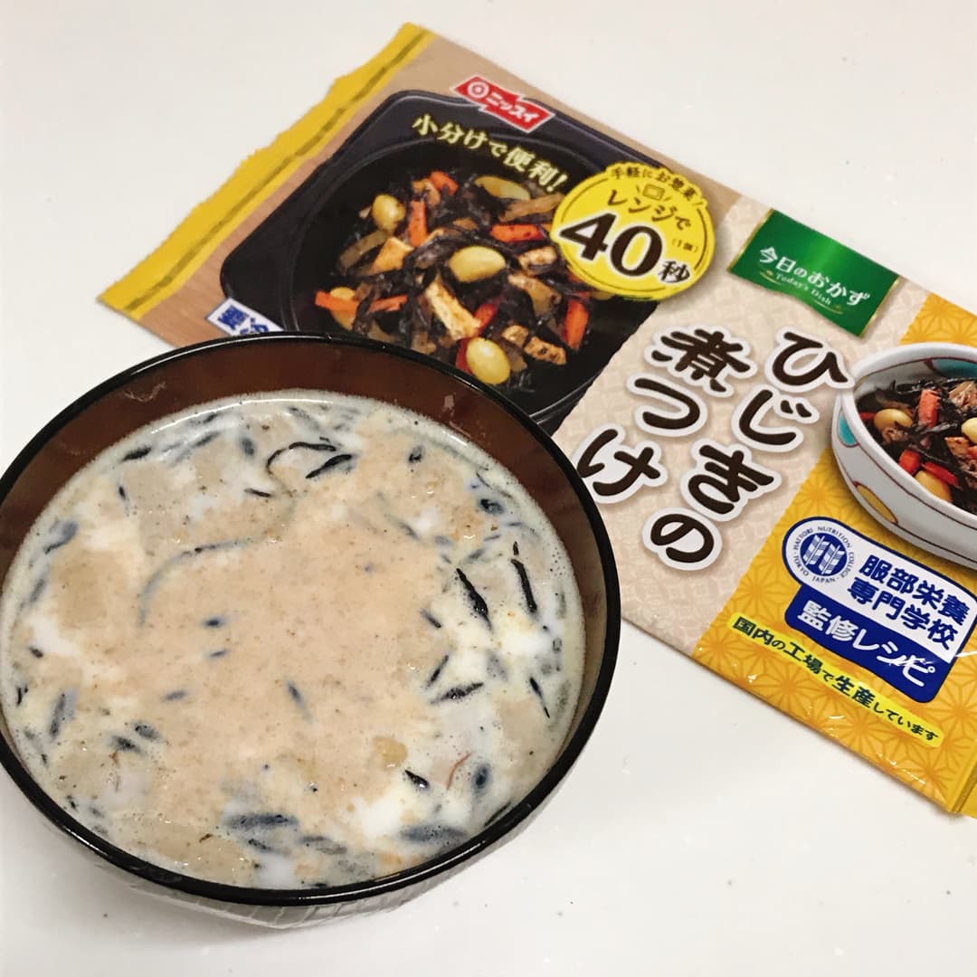 レンジで作るひじきの豆乳味噌汁の完成写真