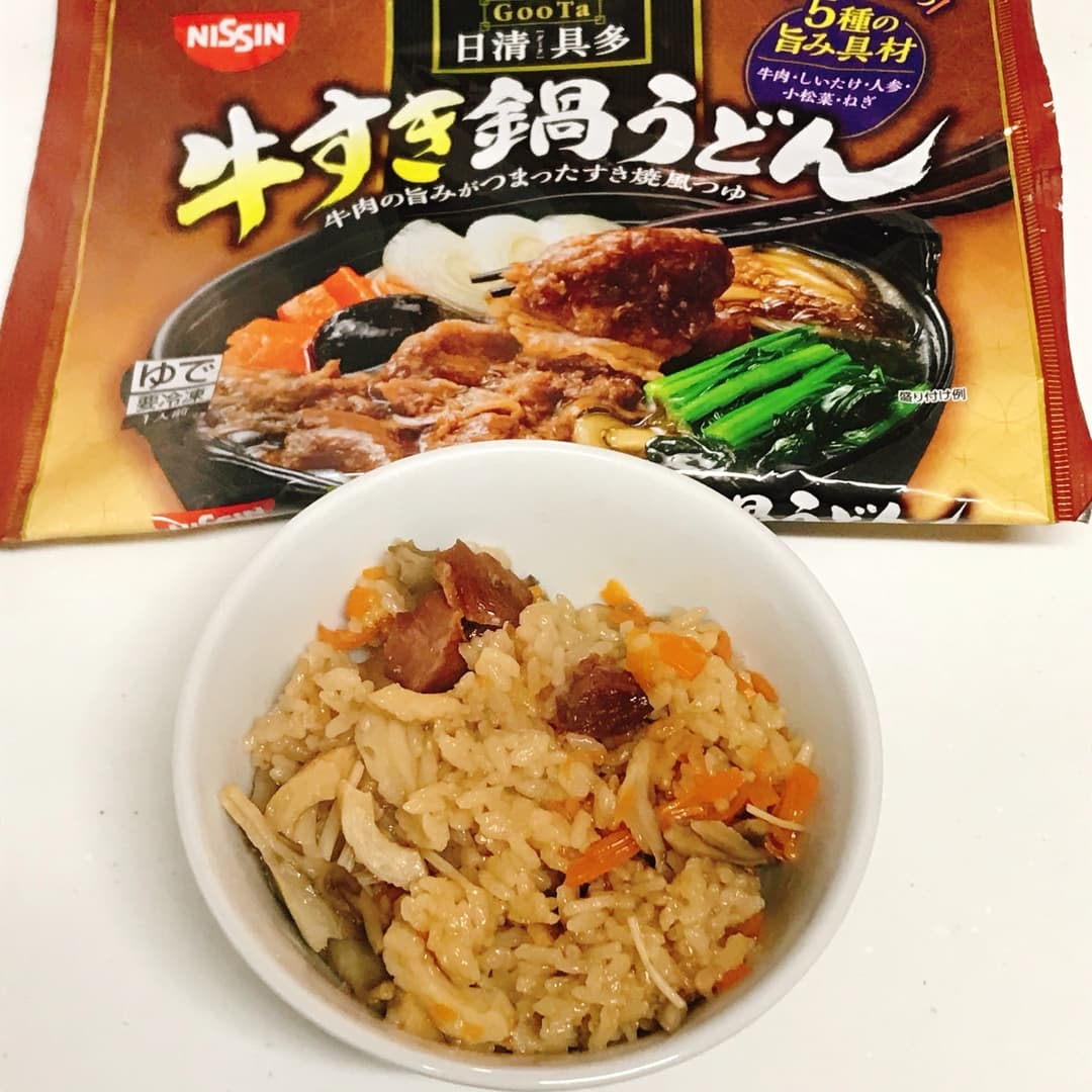 牛すき鍋の出汁を使った炊き込みご飯の完成写真