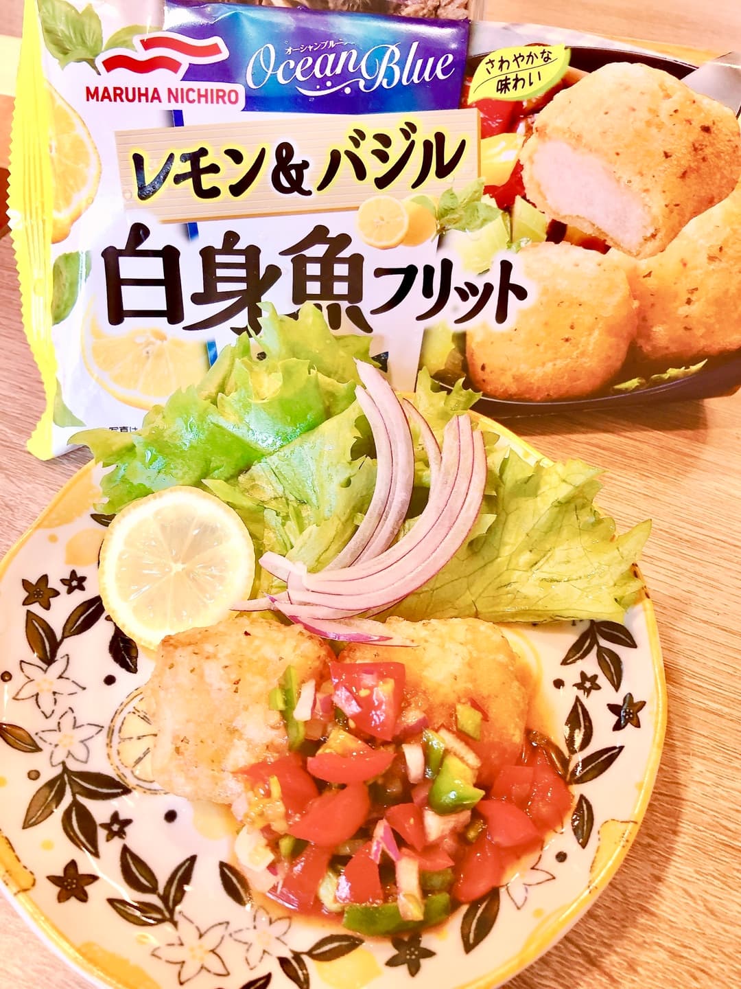 白身魚のフリットサルサソースのせの完成写真