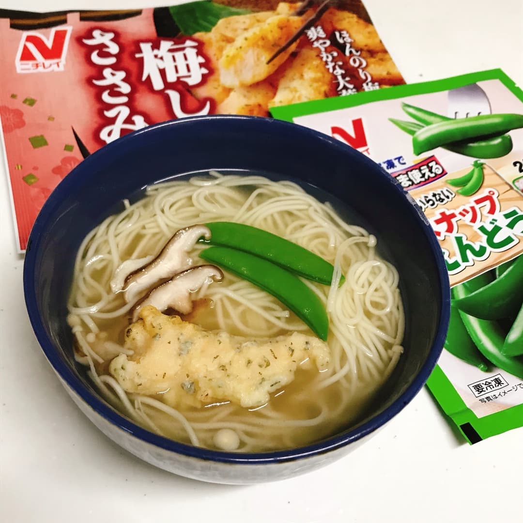 梅しそささみ天の煮麺の完成写真