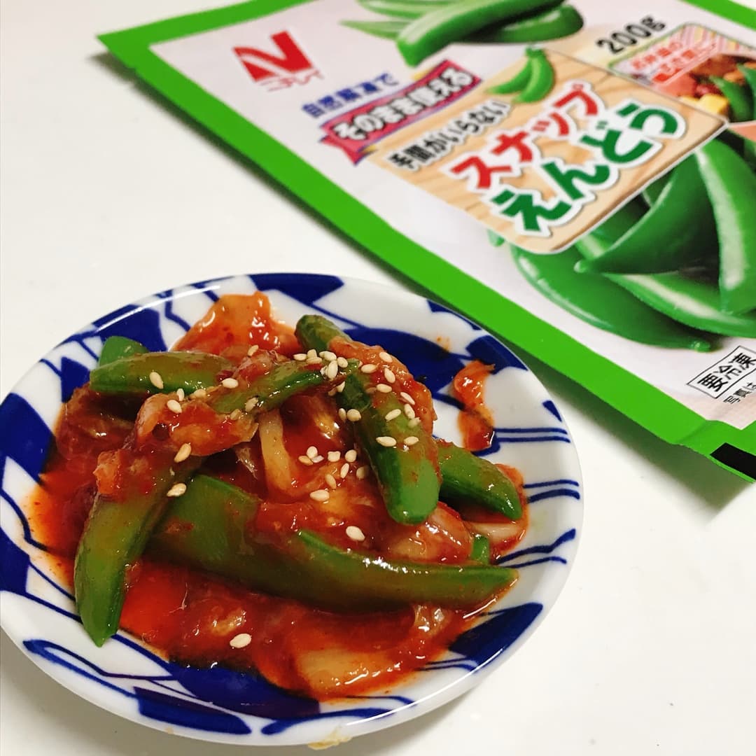 スナップえんどうのキムチ和えの完成写真