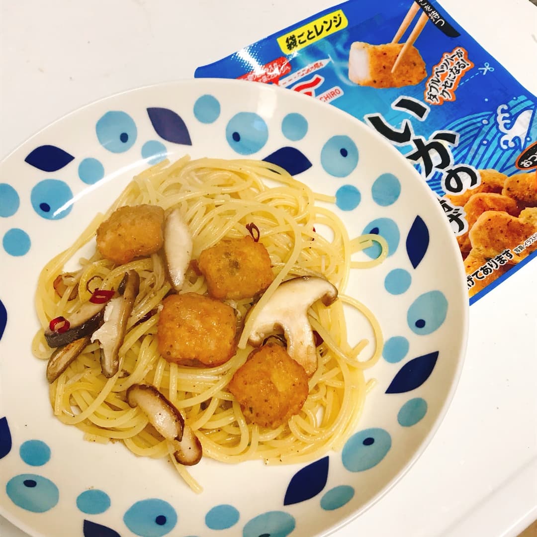 いかからときのこのペペロンチーノの完成写真