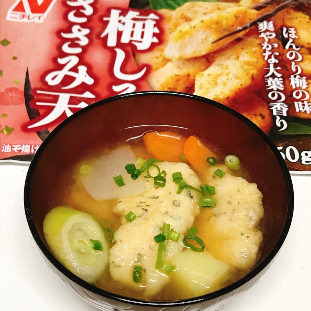 レンジで作るささみ天味噌汁の完成写真