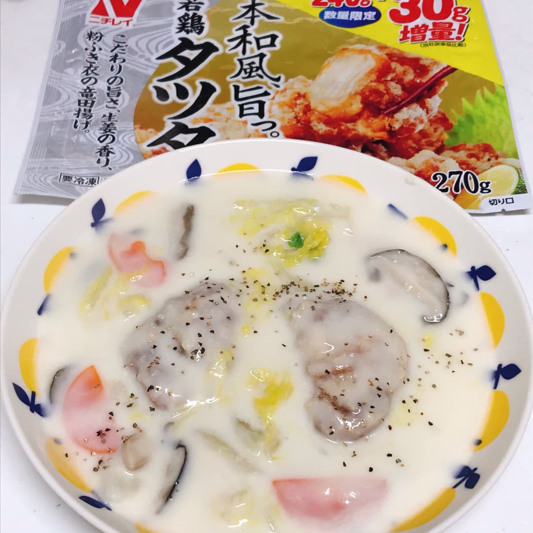 若鶏タツタと白菜のクリーム煮の完成写真