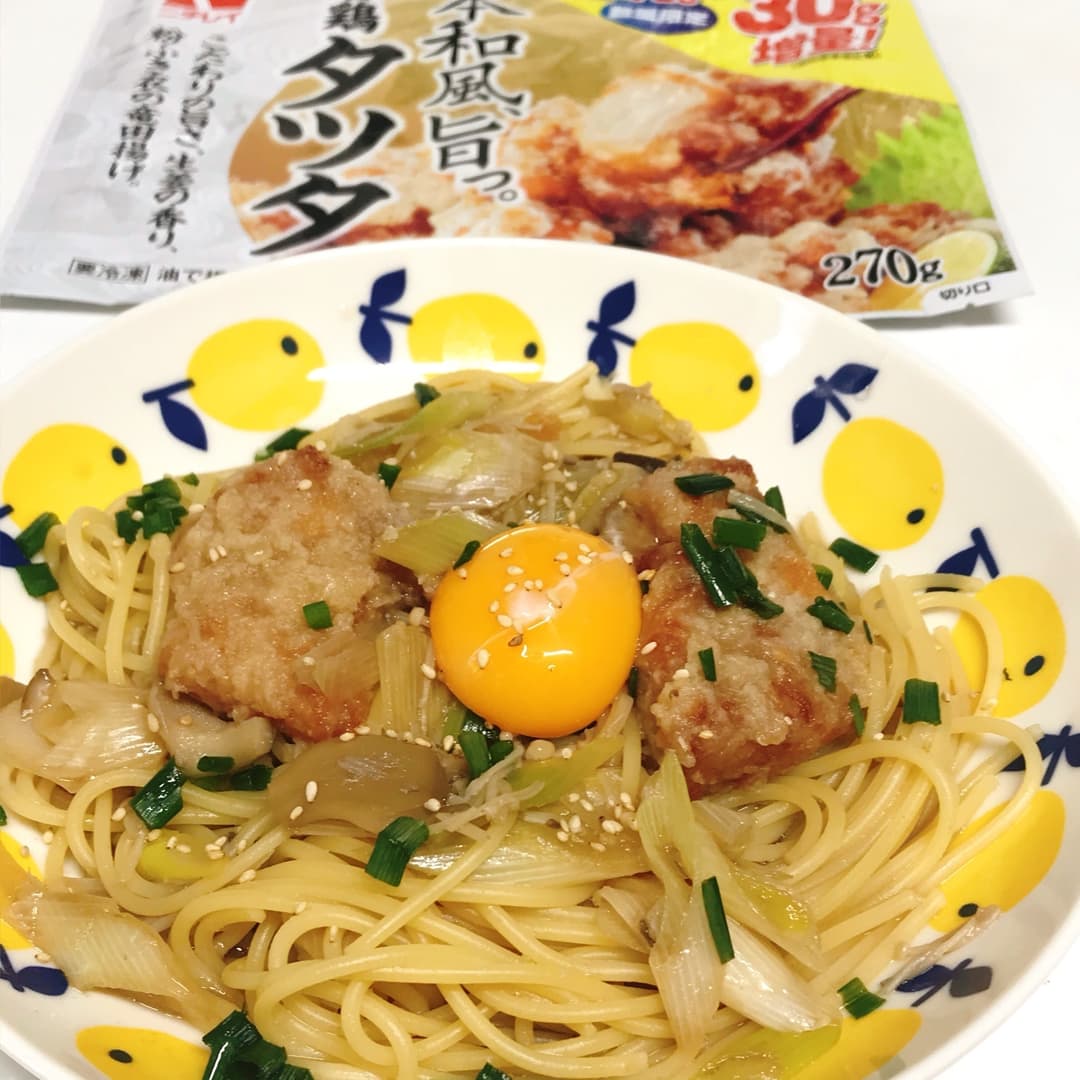 若鶏タツタのすき焼きパスタの完成写真