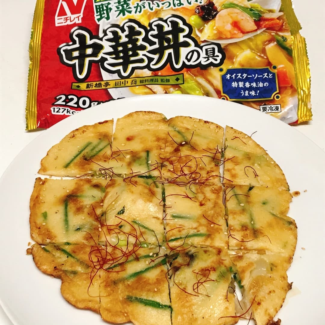 中華丼の具で作る具沢山チヂミの完成写真