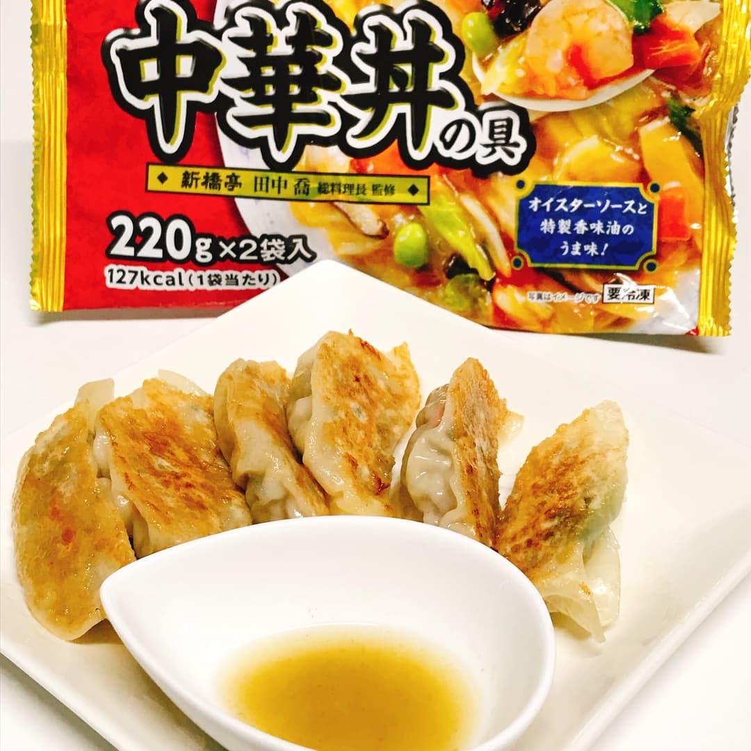 中華丼で作る鶏餃子の完成写真