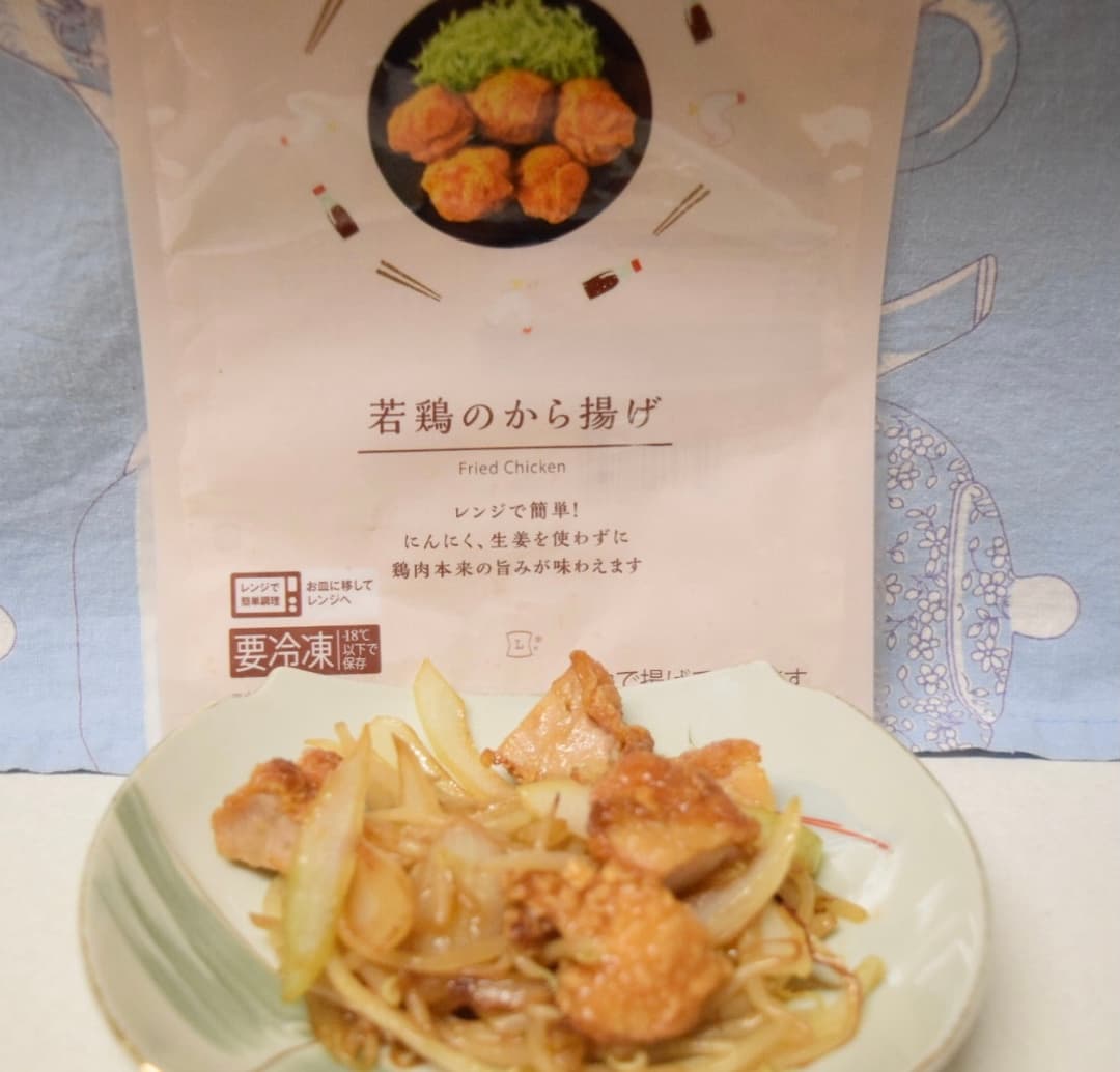 から揚げともやしの焼肉風炒めの完成写真