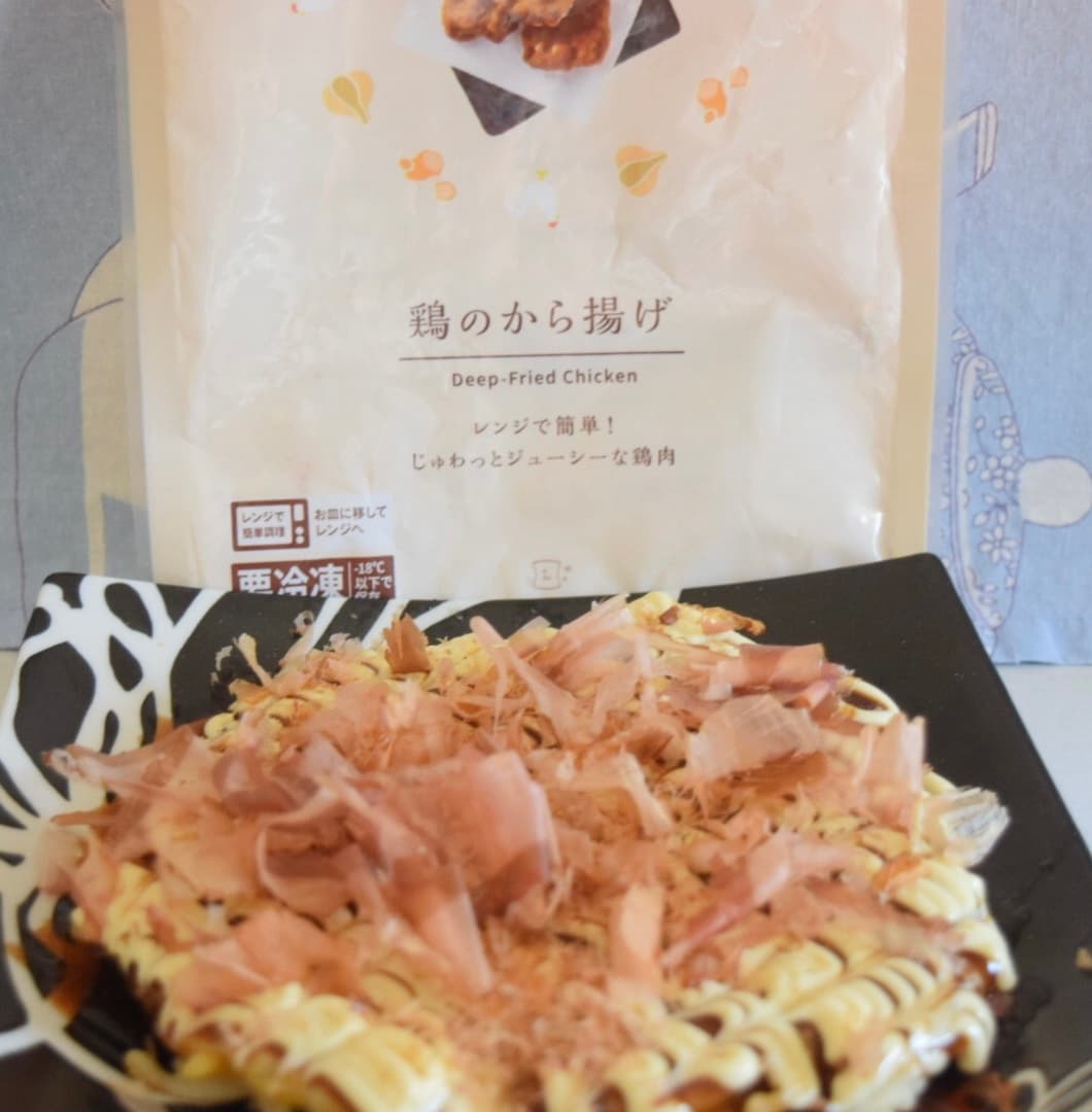 から揚げ入りお好み焼きの完成写真