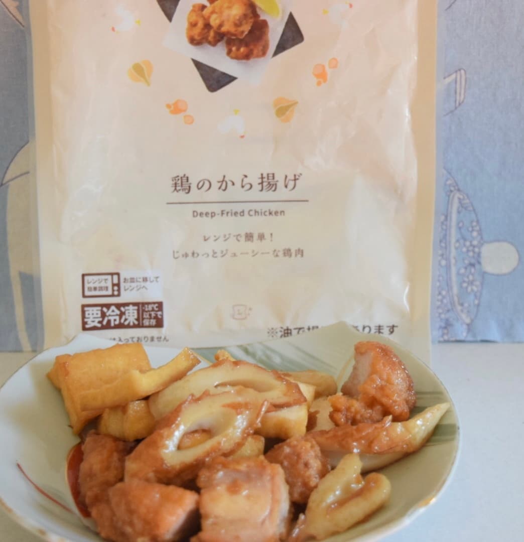 から揚げと厚揚げのめんつゆ炒めの完成写真