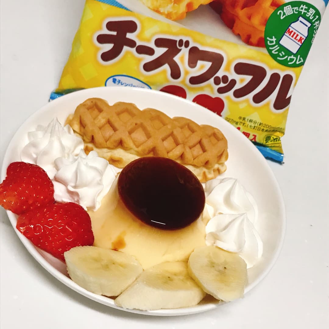チーズワッフルプリンアラモードの完成写真