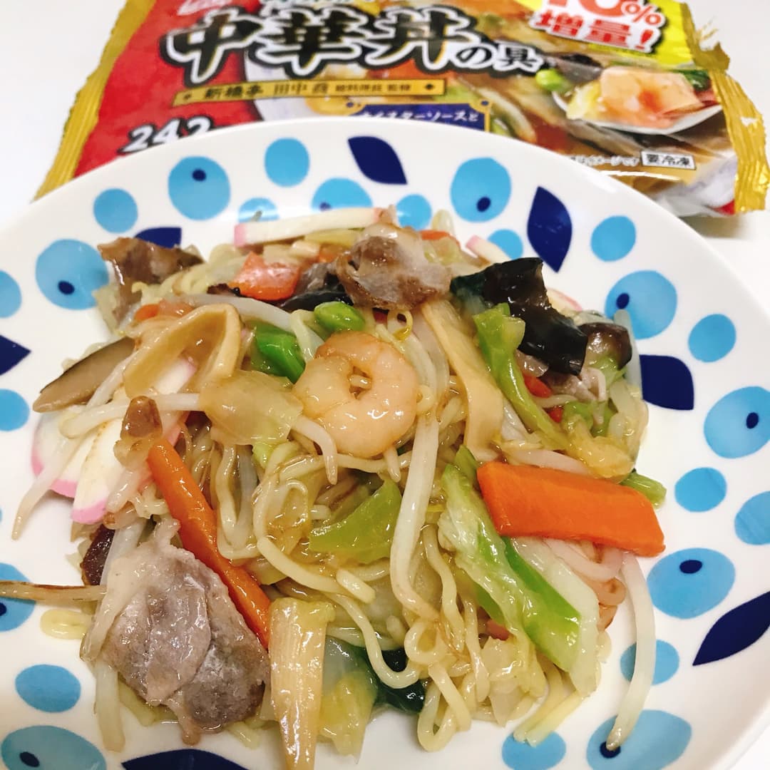 中華丼で作る汁なしちゃんぽん風の完成写真
