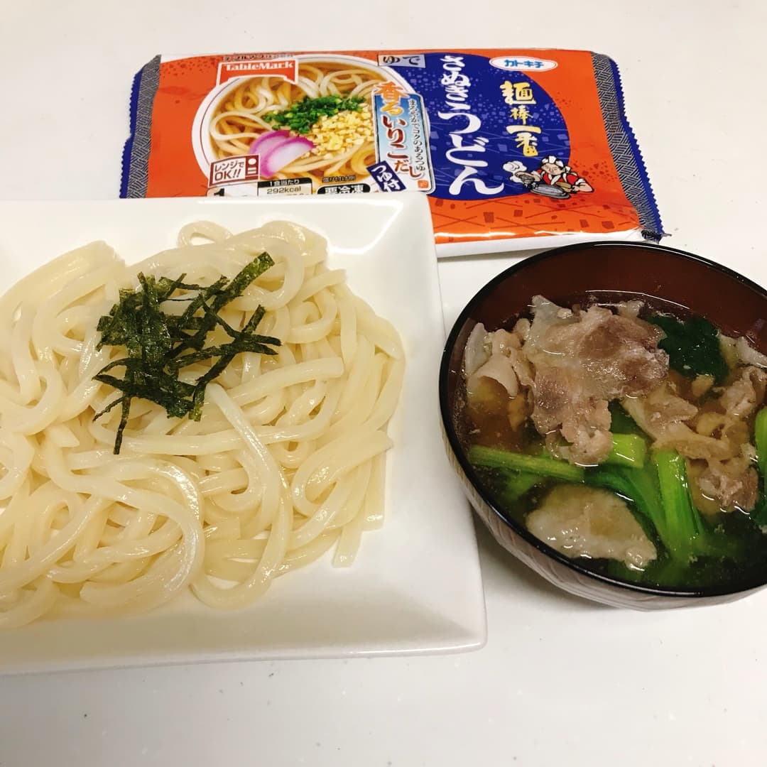 豚と小松菜のつけ汁うどんの完成写真