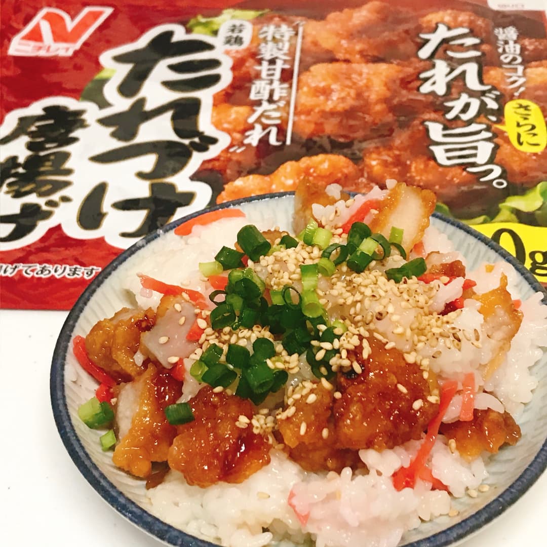 たれづけ唐揚げと紅しょうがの混ぜご飯の完成写真