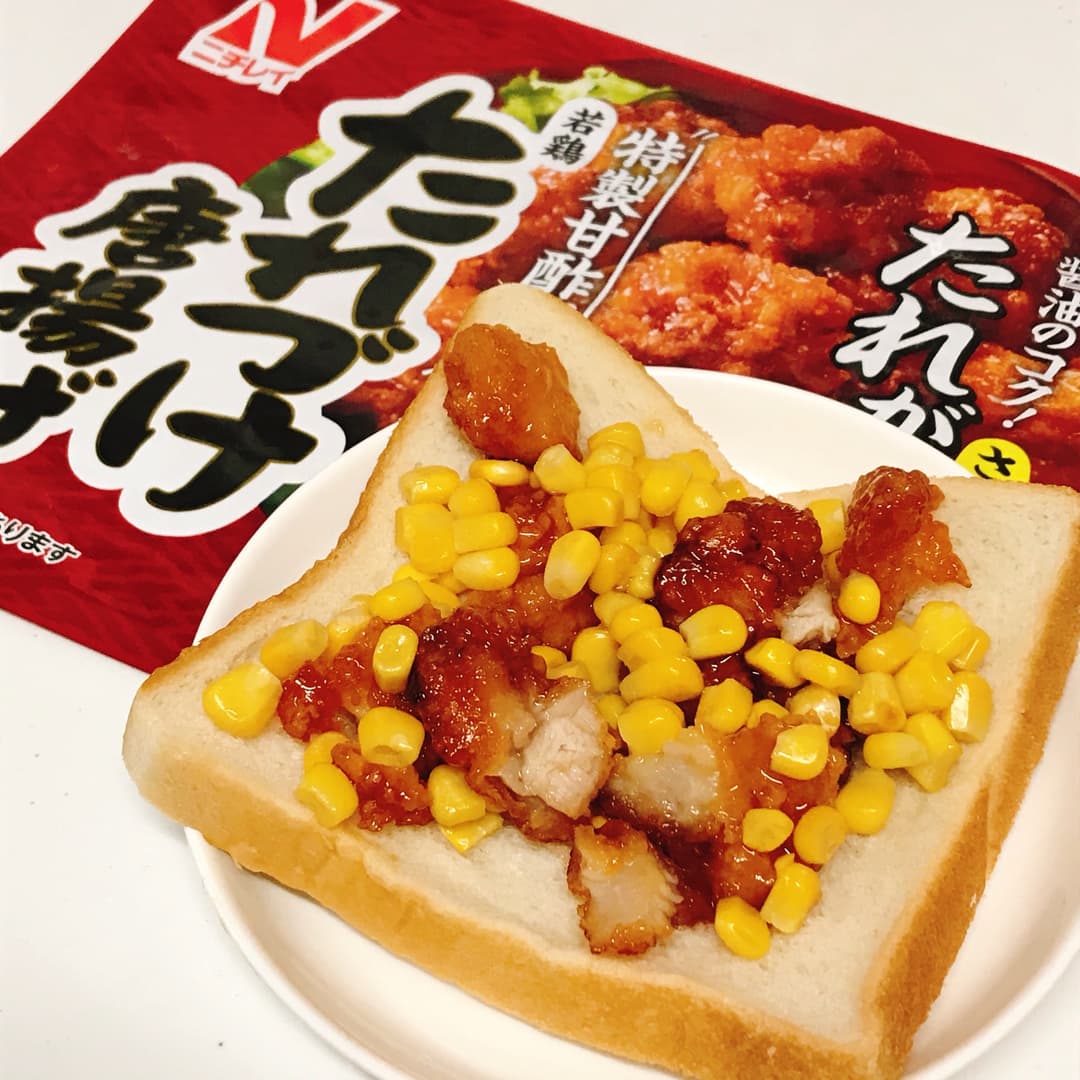 たれづけ唐揚げとバタースイートコーンの完成写真