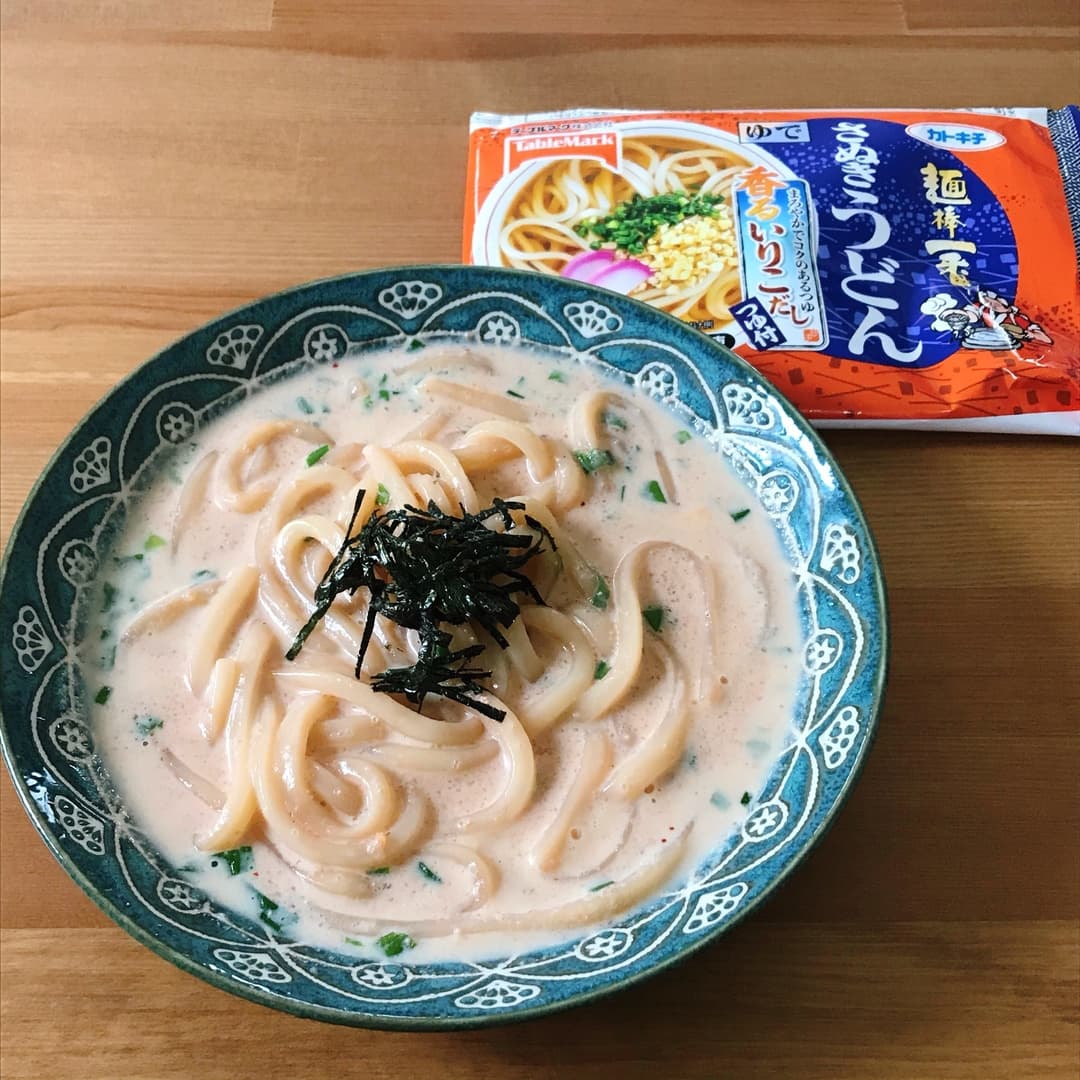 明太子と豆乳のクリーミーうどんの完成写真