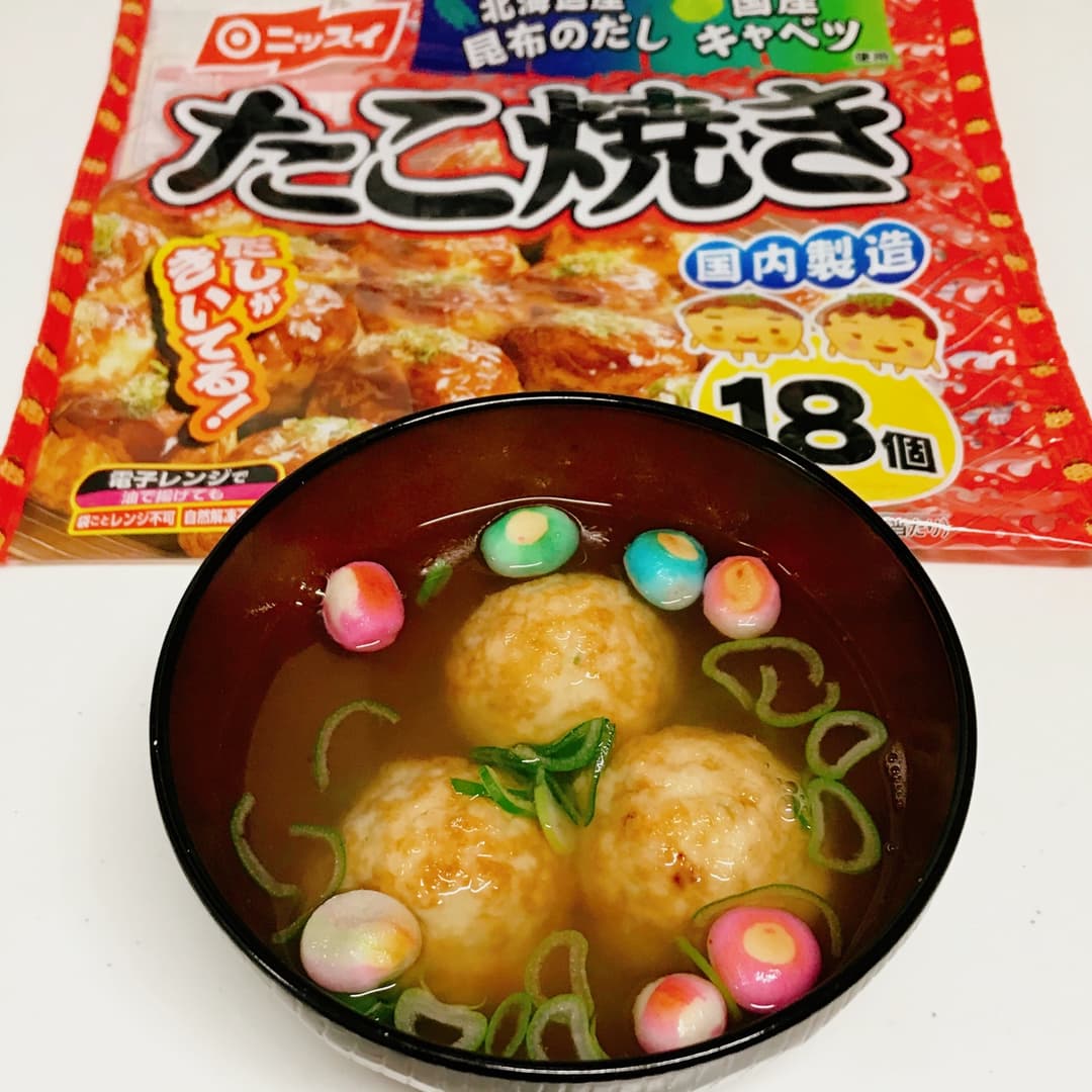 たこ焼きとお麩のお吸い物の完成写真
