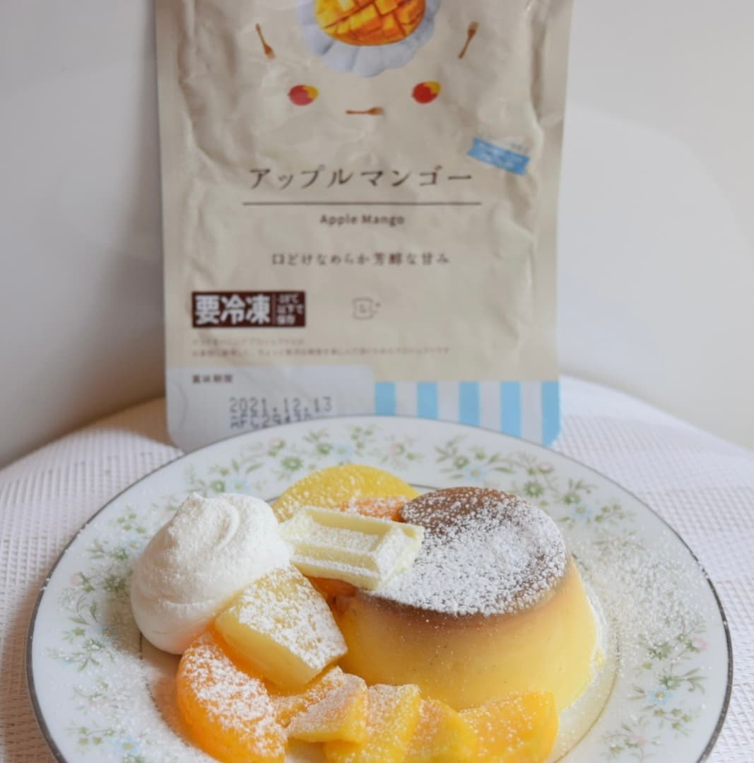 アップルマンゴーのプリンアラモードの完成写真