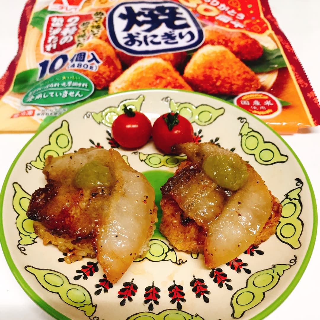 柚子胡椒を添えた豚焼肉の焼おにぎりの完成写真