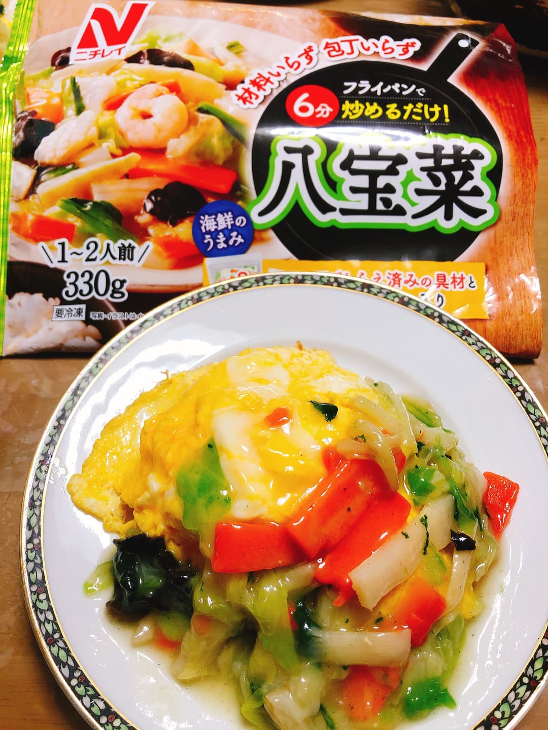 八宝菜で天津飯の完成写真