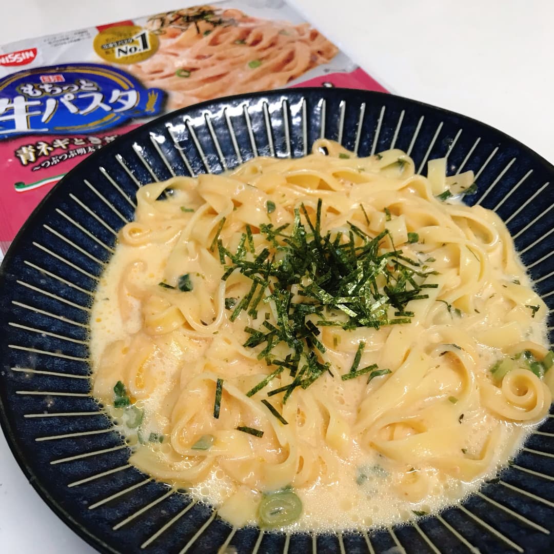 もちっと生パスタ明太シソ豆乳の完成写真