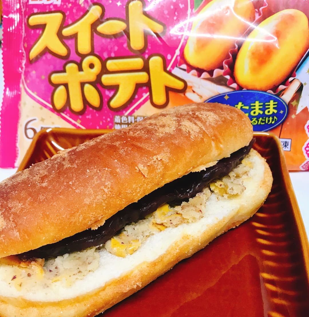 スイートポテトとあんこをはさんだきな粉揚げパンの完成写真