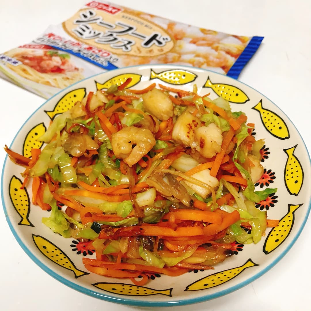 シーフードミックスの野菜炒めの完成写真