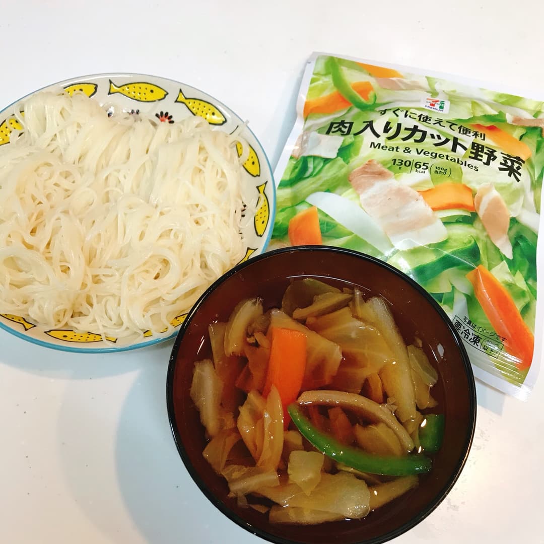 肉入りカット野菜そうめんの完成写真