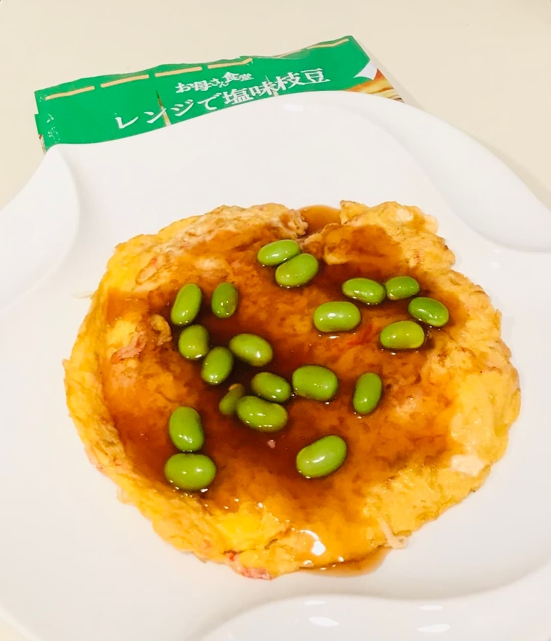 枝豆入り甘酢あんのかに玉の完成写真