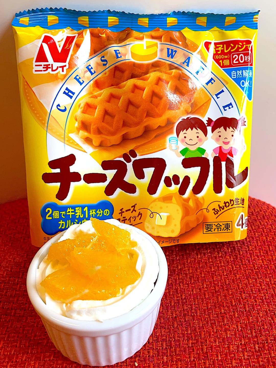 チーズワッフルのオレンジパフェの完成写真