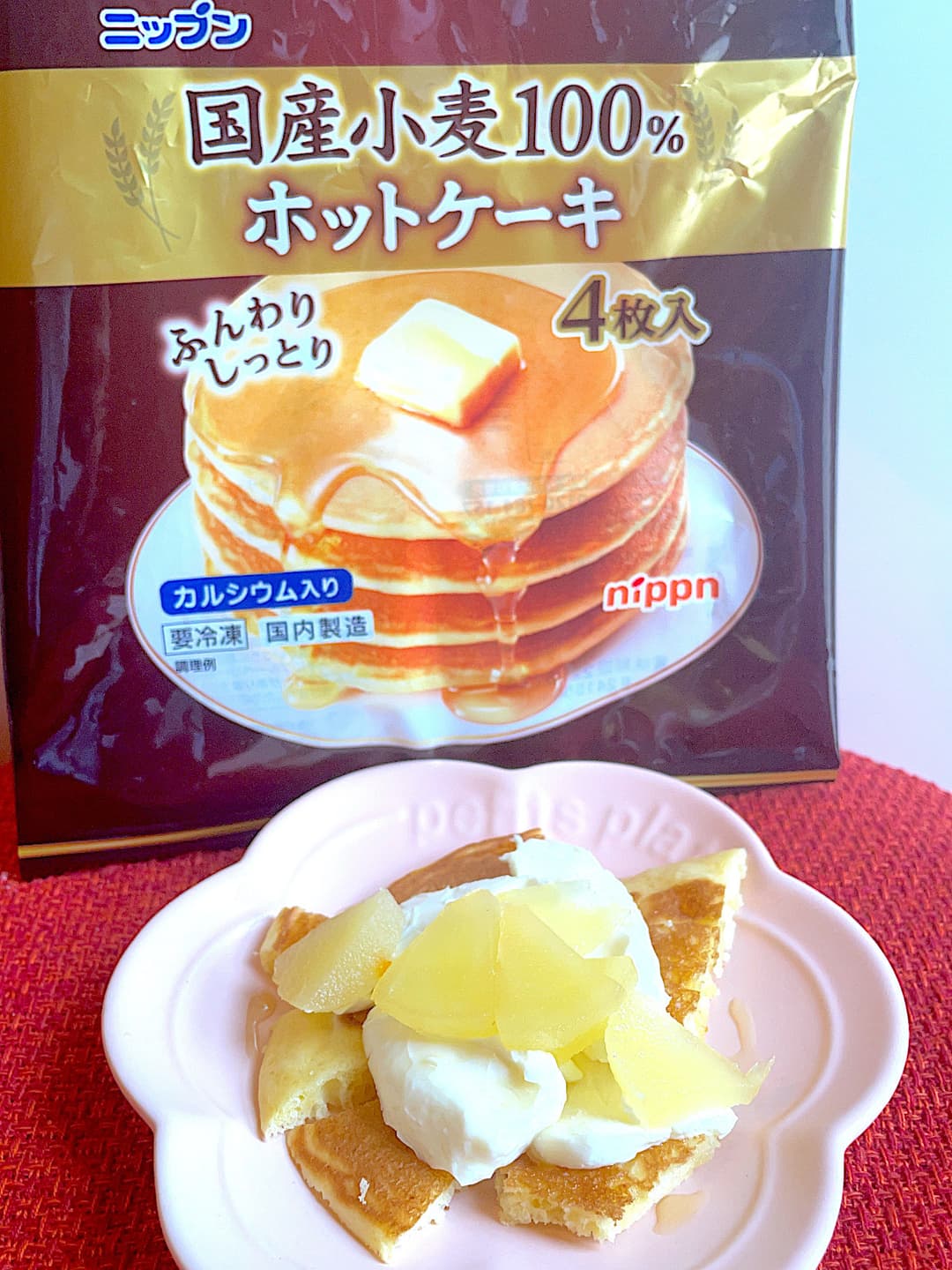 白桃クリームチーズホットケーキの完成写真