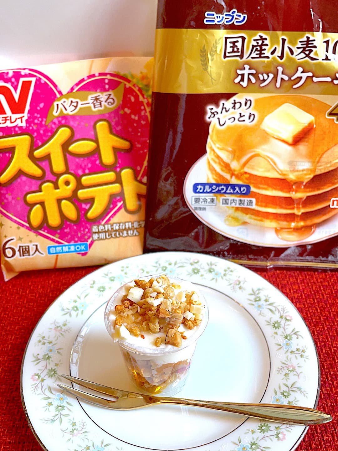 スイートポテトとホットケーキのパフェの完成写真