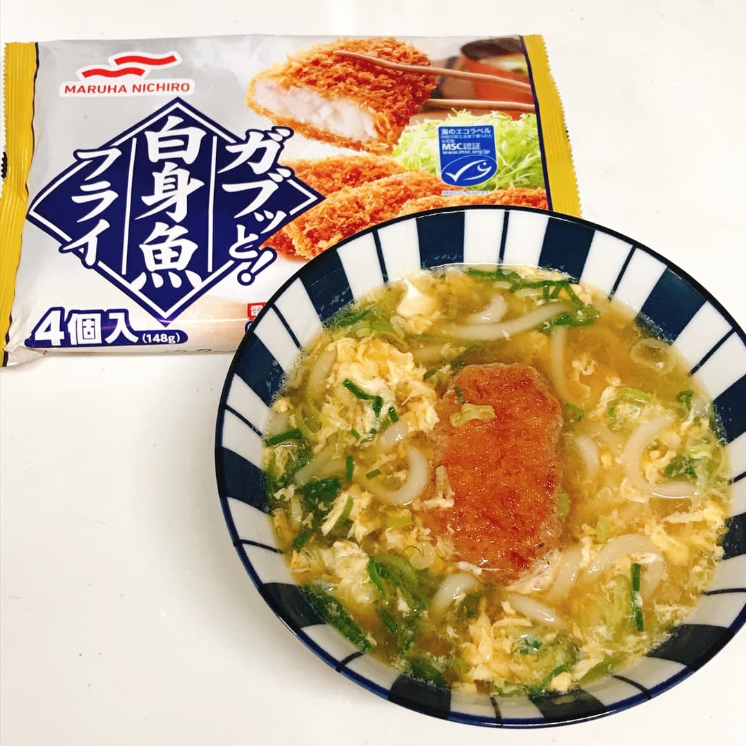 白身魚フライの卵うどんの完成写真